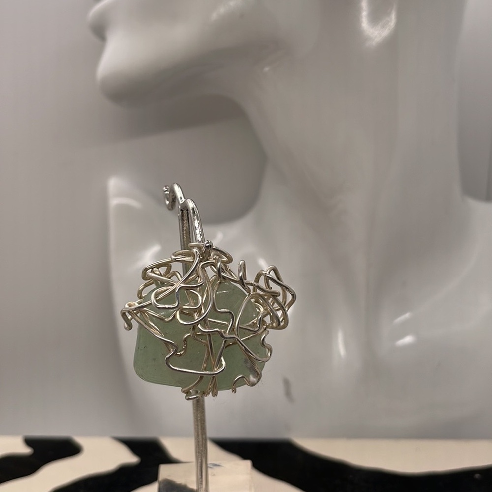 Silver and Green Wire-Wrapped Necklace